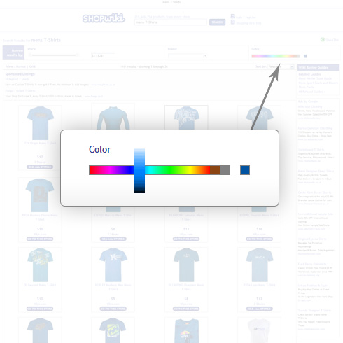 Barra de Shopwiki para ordenar resultados según colores de la imagen